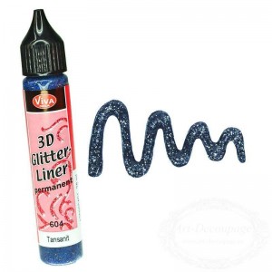 Контур универсальный 3D Liner Glitter, цвет 604 сине-чёрный блёстки, Viva Decor, 28 мл
